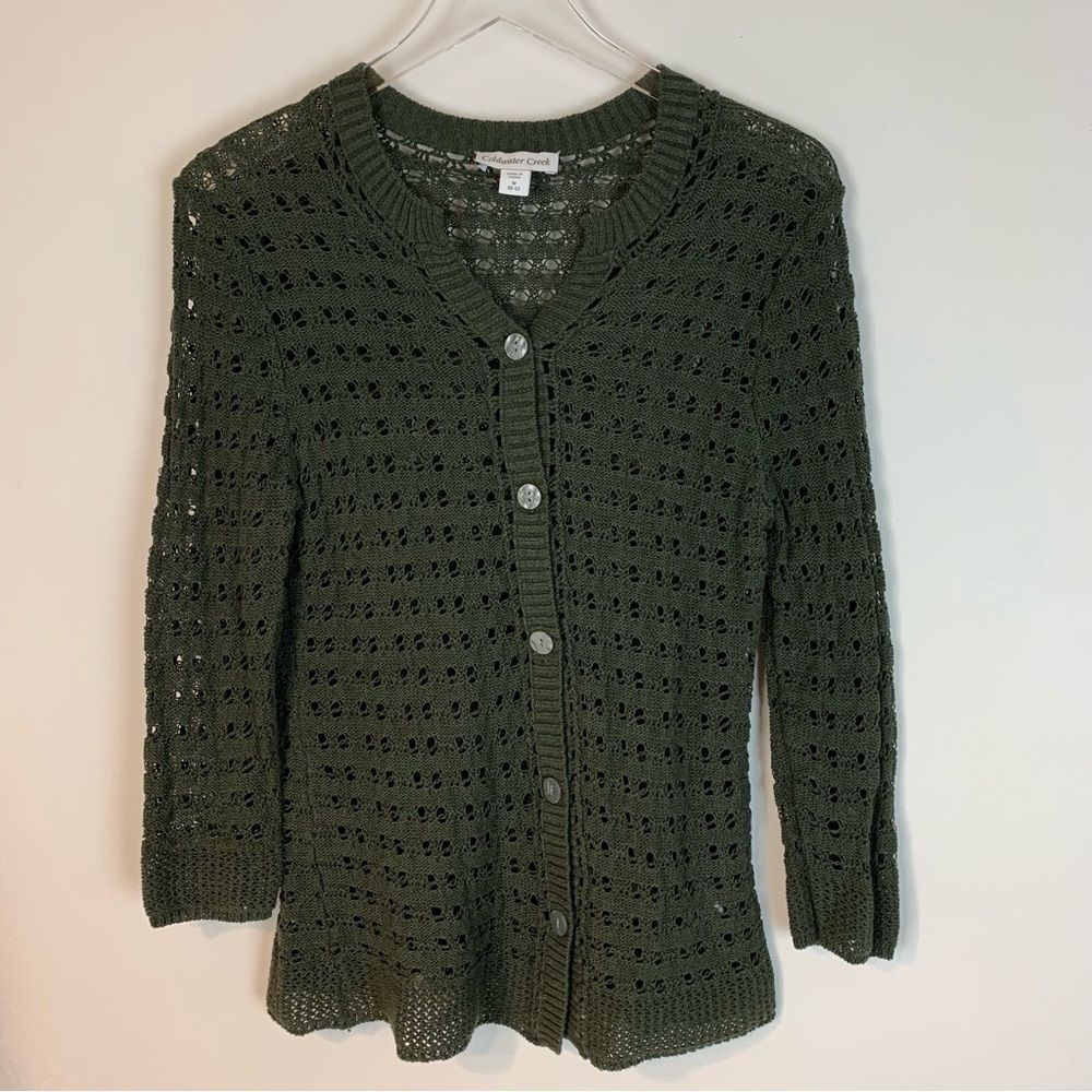 ColdWater Creek Olive Button Front 3/4 Sleeve Sweater- M